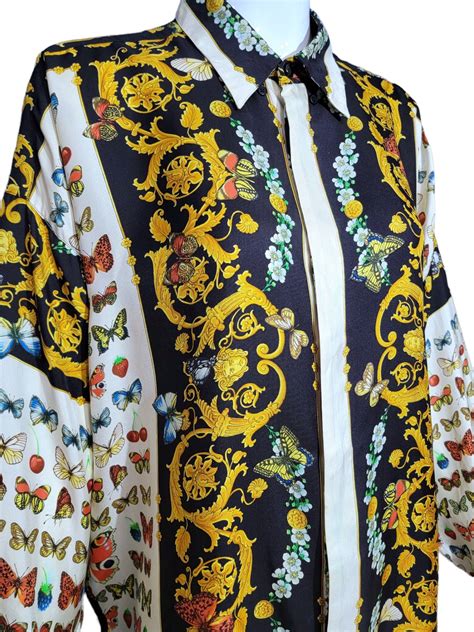 gianni versace silk shirt barocco & butterflies|Versace blue t shirt.